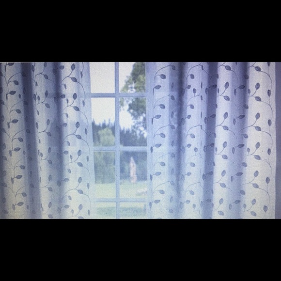 White-Silver Emb Pole Top Curtains 6 Panels - Picture 2 of 6